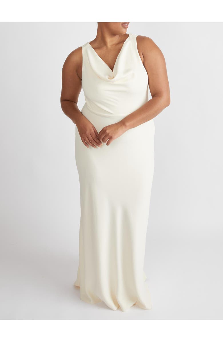 Six Stories Cowl Front Crepe Bridesmaid Dress, Alternate, color, Almond