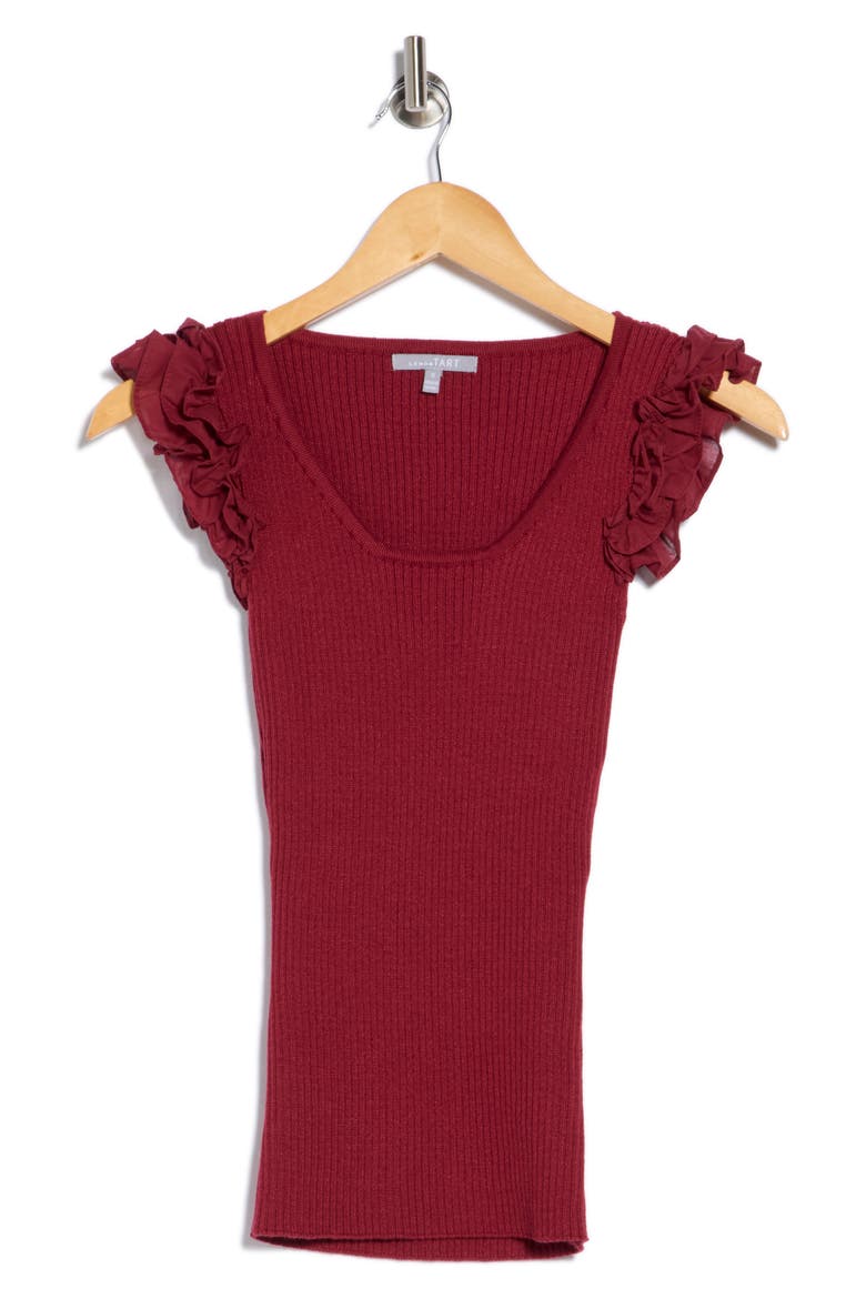 Decla Ruffle Sleeve Knit Top, Alternate, color, CABERNET