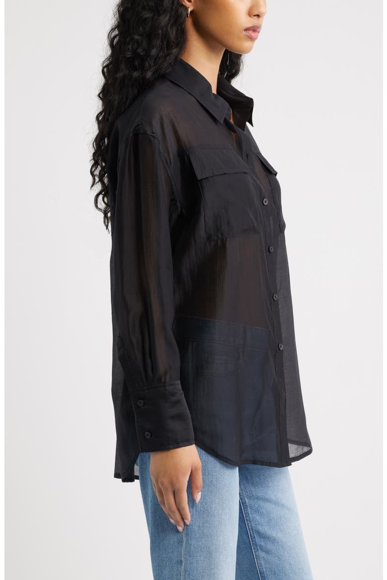 Oversize Organza Button-Up Shirt, Alternate, color, BLACK