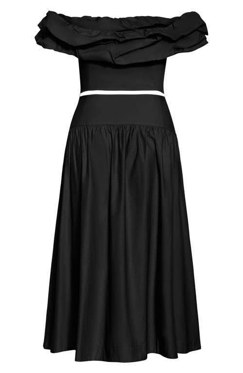 City Chic Kaia Off The Shoulder Crop Top & Maxi Skirt In Black