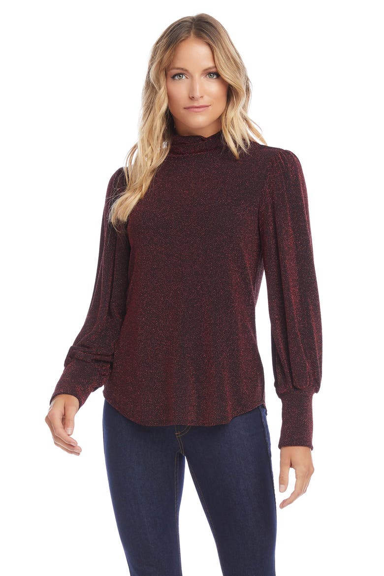Shimmer Turtleneck Top, Alternate, color, RED
