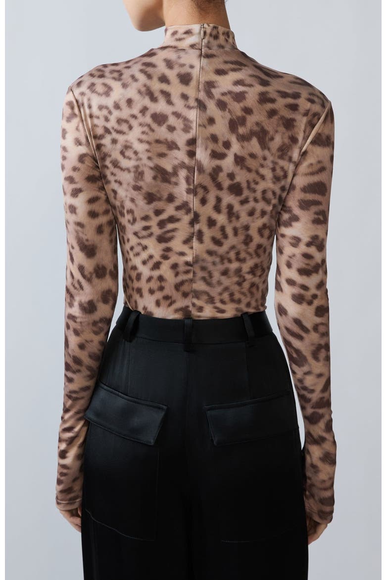 Printed Jersey Mock Neck Bodysuit, Alternate, color, Snow Leopard