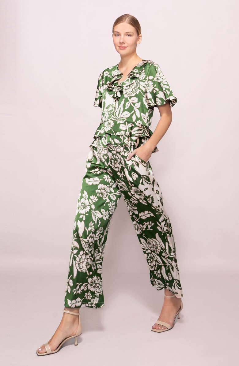 MELLODAY Floral Satin Pants, Alternate, color, Green Floral