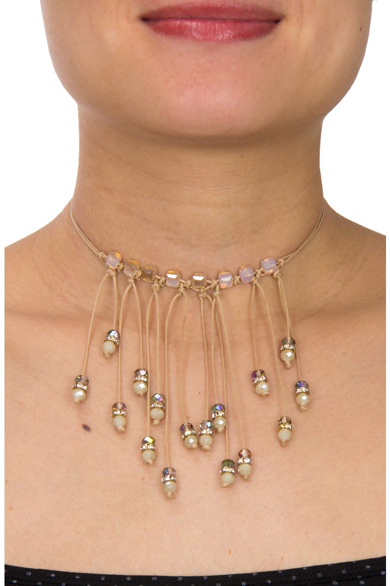 Crystal Beaded Fringe Bib Necklace, Alternate, color, TAUPE