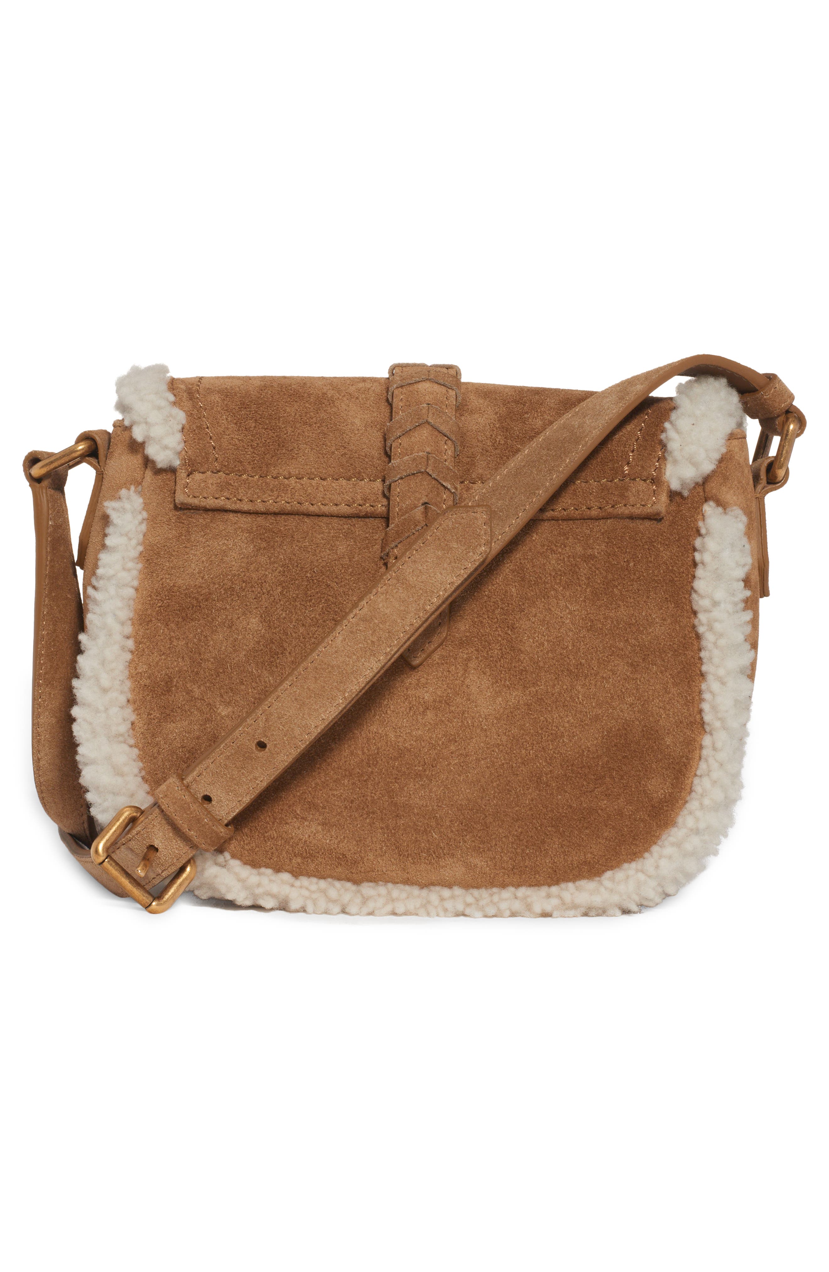 Golden Goose Small Rodeo Genuine Shearling Trim Suede Saddle Bag, Alternate, color, 