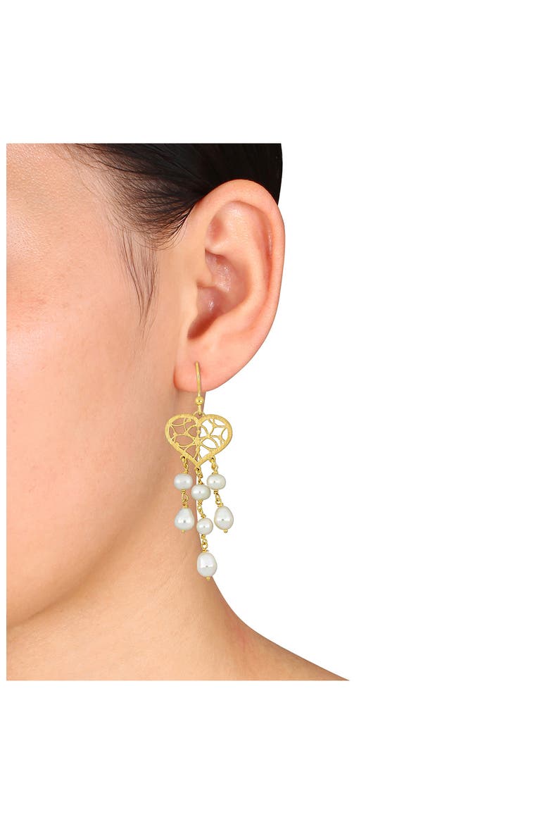 6–6.5mm Cultured Freshwater Pearl Heart Drop Earrings, Alternate, color, WHITE