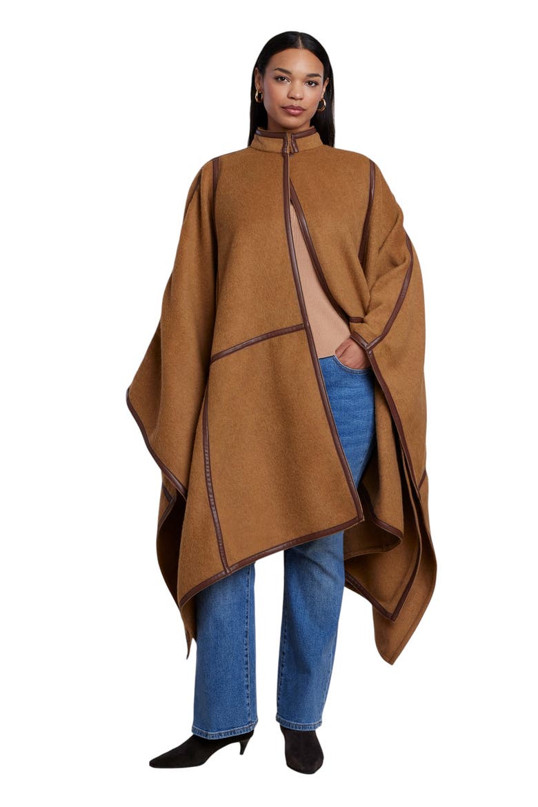 Funnel Neck Cape Coat (plus), Alternate, color, BONE BROWN