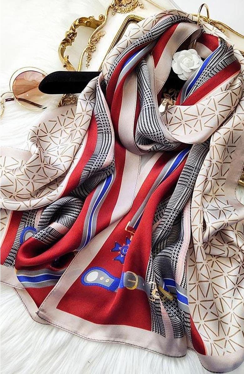 SILKSILKY Long Silk Scarf, Alternate, color, Khaki