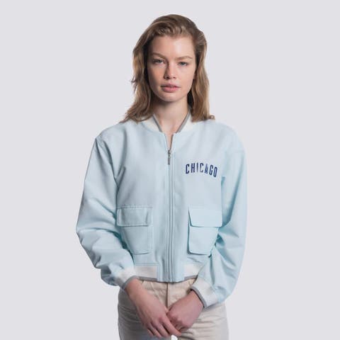 Women's Lusso  Light Blue Chicago Cubs Cropped Paisley Full-Zip Jacket