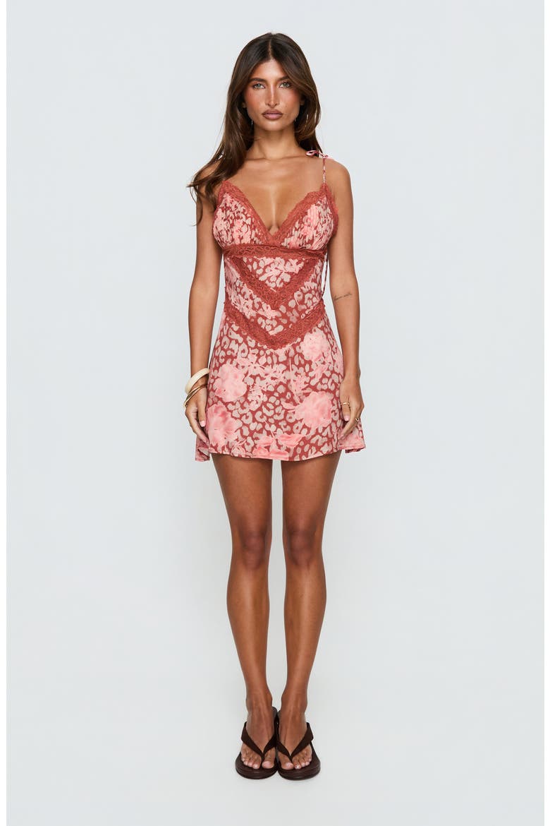 Orithia Lace Trim Sleeveless Minidress, Alternate, color, RED / PINK LEOPARD