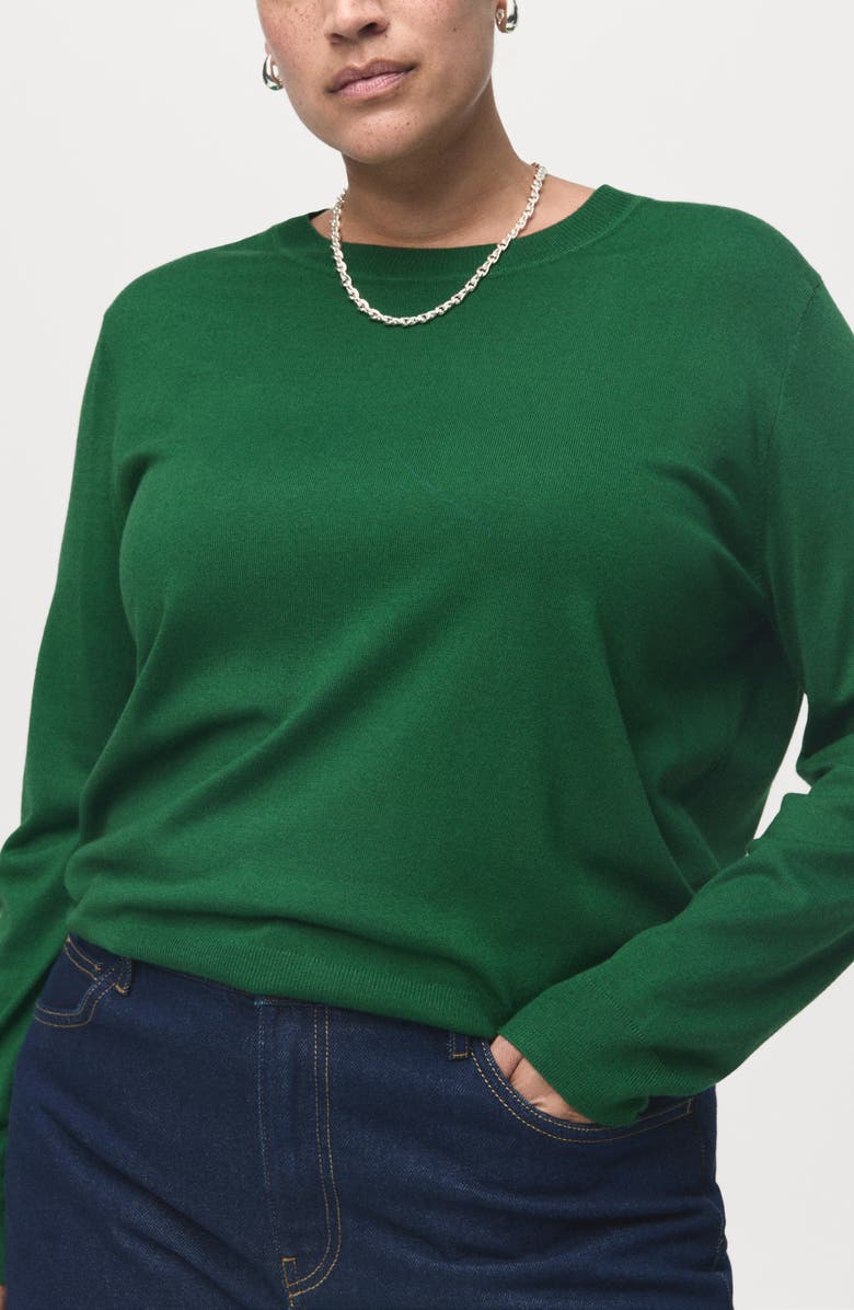 MANGO Fine Knit Crewneck Sweater, Main, color, Dark Green