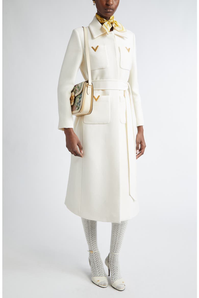 V-Detail Belted Virgin Wool & Silk Drill Coat (Women) | Nordstrom