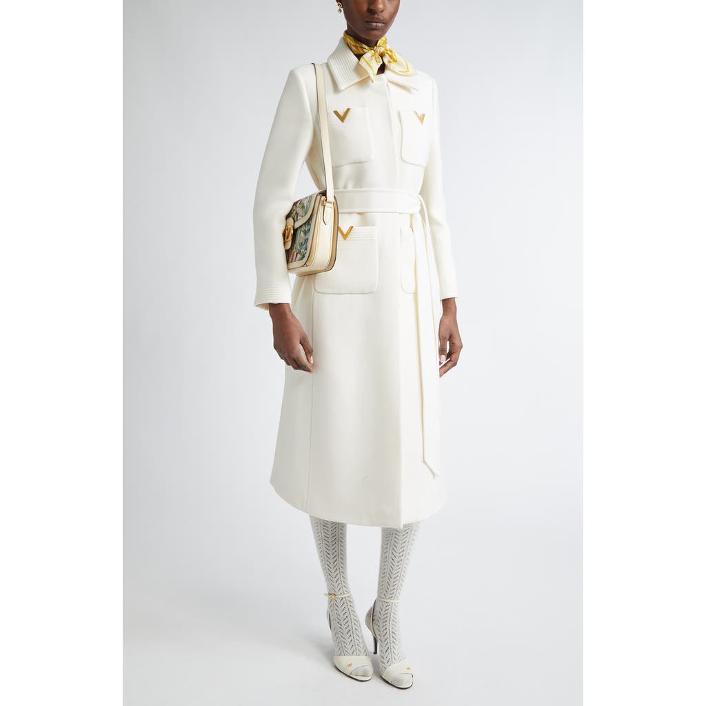 Valentino Mantel Aus Drill Double Frau Elfenbein 50 In Neutral