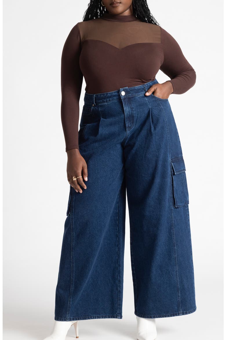 High Waist Wide Leg Cargo Jeans, Alternate, color, DARK WASH