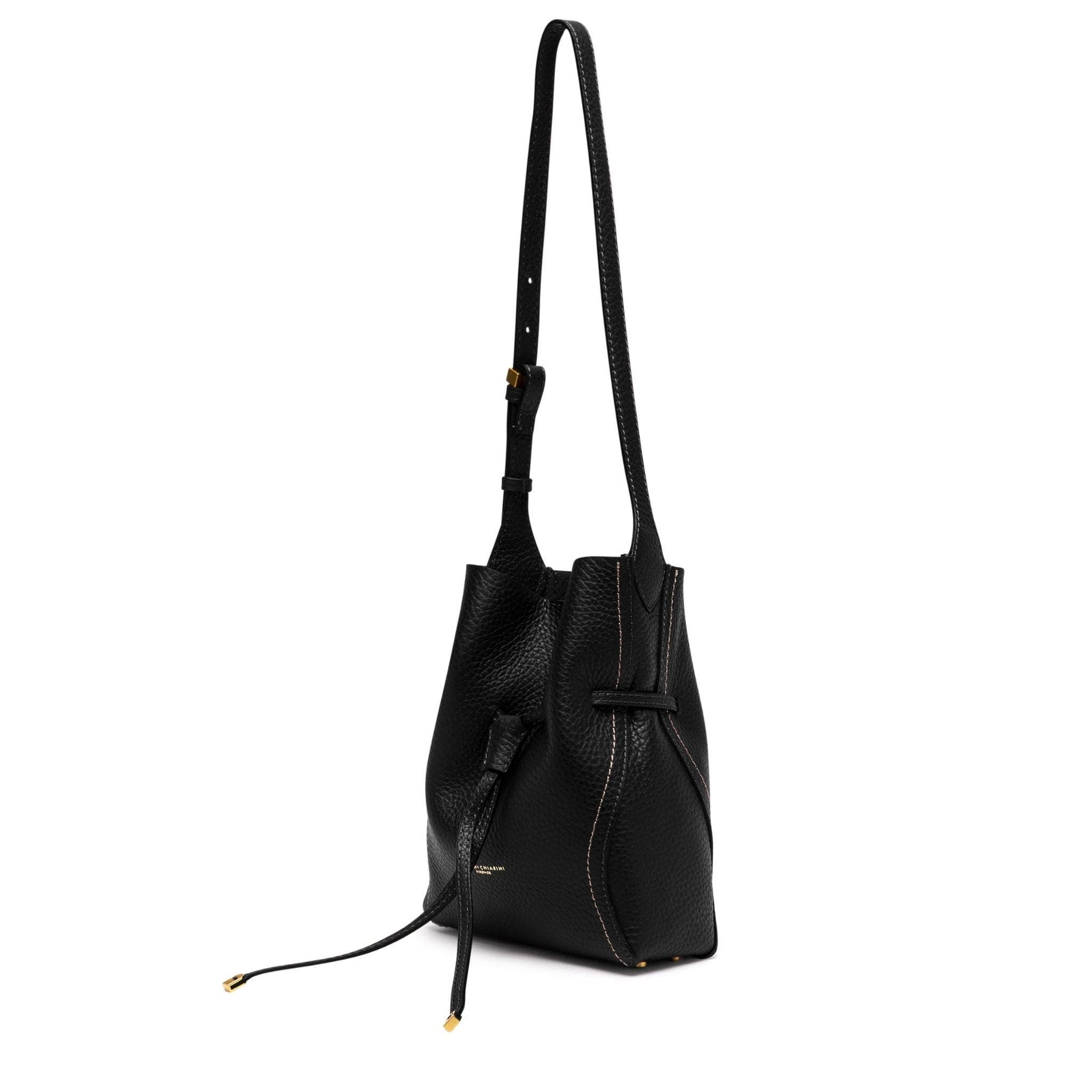 Sienna Leather Drawstring Bucket Bag, Alternate, color, black