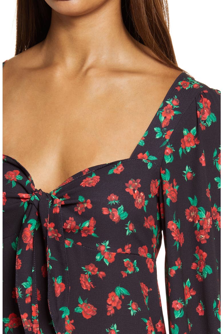 Puff Long Sleeve Tie Front Dress, Alternate, color, ROGUE FLORAL