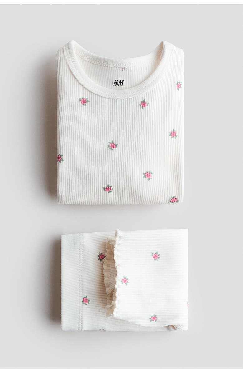 H&M 2-piece Ribbed Cotton Set, Alternate, color, White/Floral