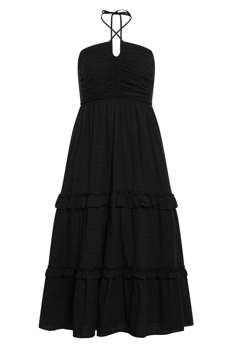 Ivy Clip Dot Tiered Halter Dress, Alternate, color, BLACK
