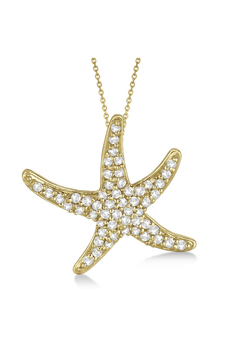 Natural Diamond Starfish Pendant Necklace 14k, Main, color, Yellow Gold