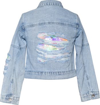 Kids' Sequin Distressed Denim Jacket