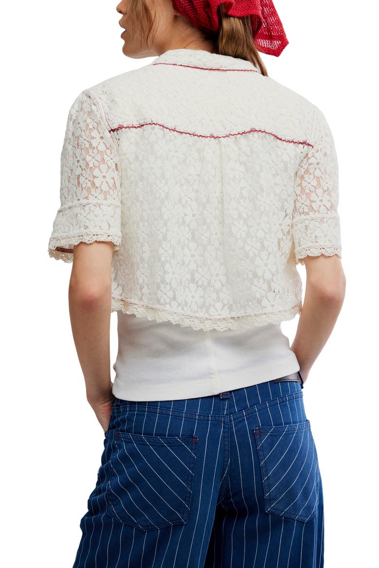 Mannie Floral Lace Button-Up Crop Shirt, Alternate, color, WHISPER WHITE