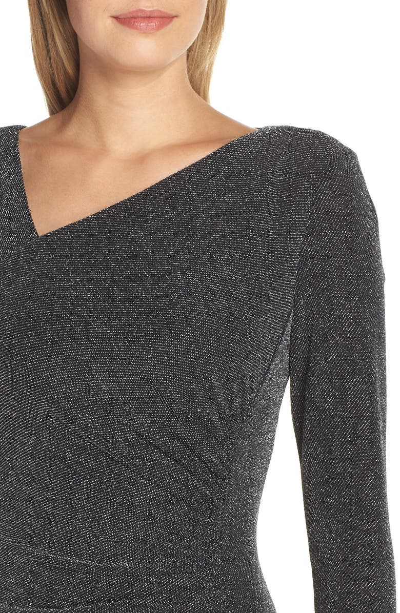 Vince Camuto Asymmetrical V-Neck Metallic Cocktail Sheath, Alternate, color,