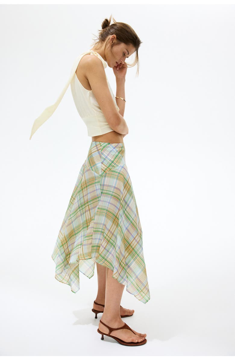 H&M Lyocell-blend handkerchief skirt, Main, color, Green/Plaid