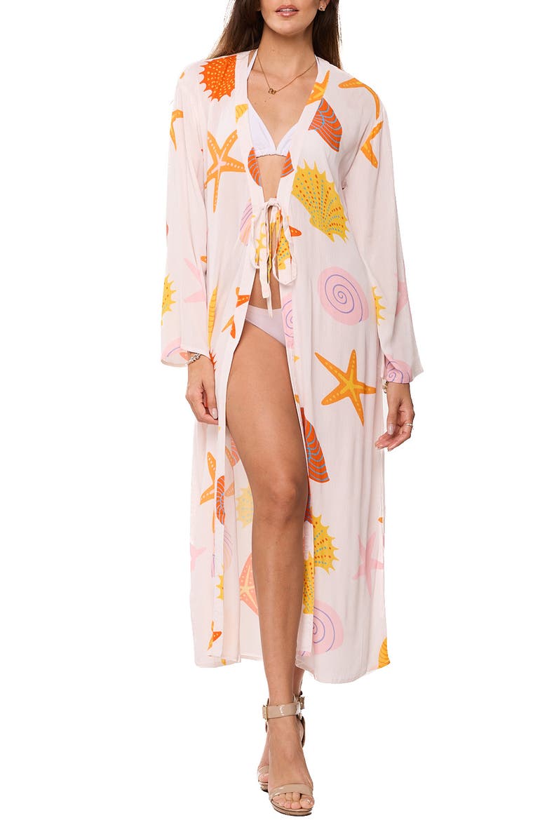 RANEES Longline Cover-Up Duster, Main, color, Coral
