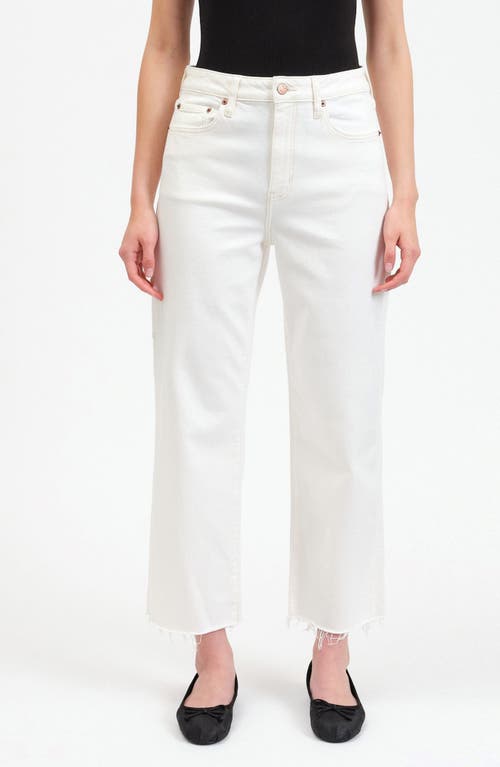 Daze Sun Raw Hem High Waist Crop Straight Leg Carpenter Jeans In White