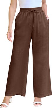 Roaman's Plus Size Linen Wide Leg Pant