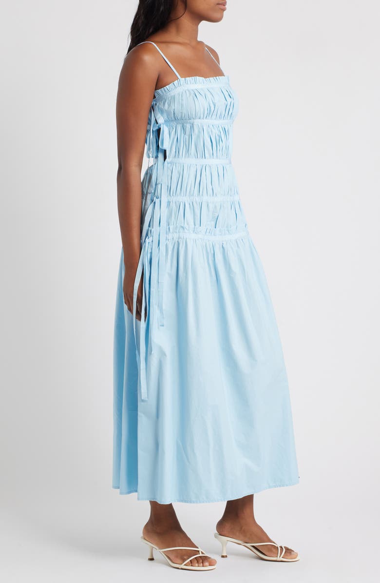 Topshop Pleat Detail Cotton Maxi Sundress, Alternate, color, Medium Blue
