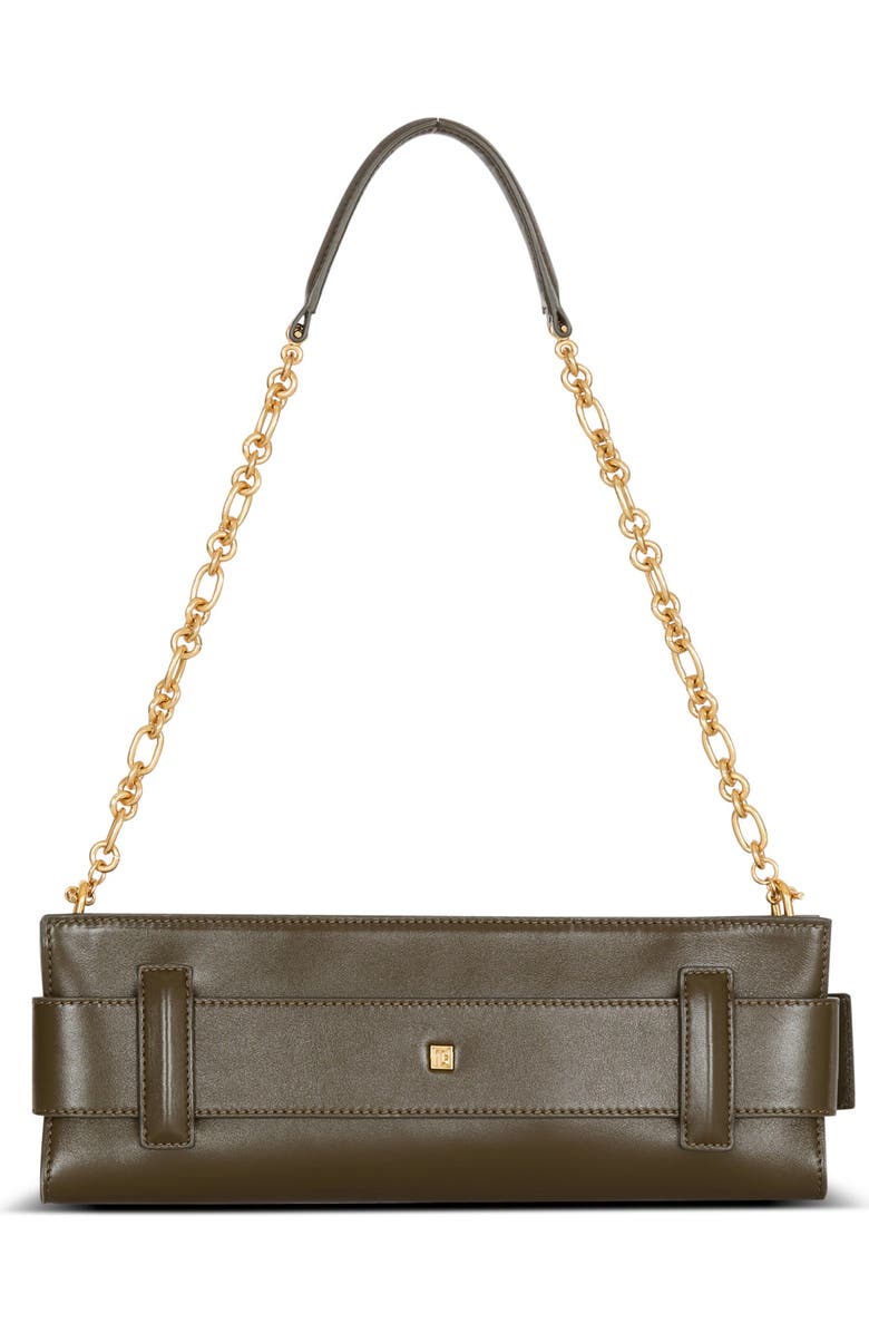 Balmain Anthem calfskin leather clutch, Alternate, color, Khaki