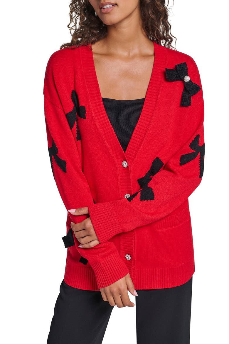 Bow Cardigan, Main, color, ADMIRAL RED/ BLACK