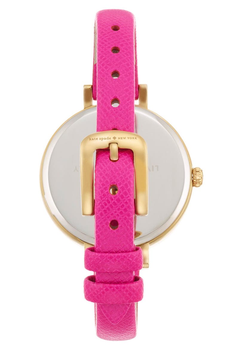 'metro' heart dial leather strap watch, 34mm, Alternate, color, PINK/ GOLD