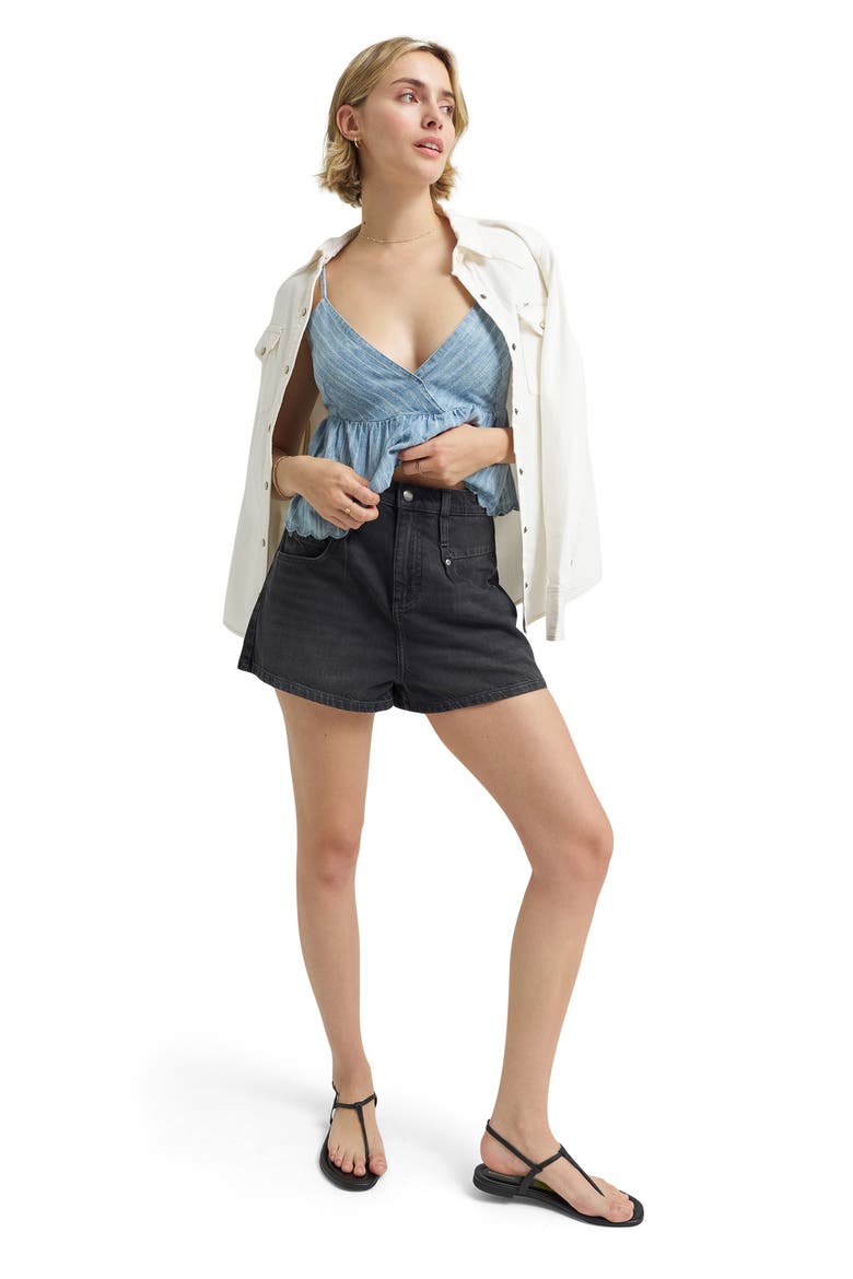 Flirty High Waist Denim Shorts, Alternate, color, DARK MEMORY
