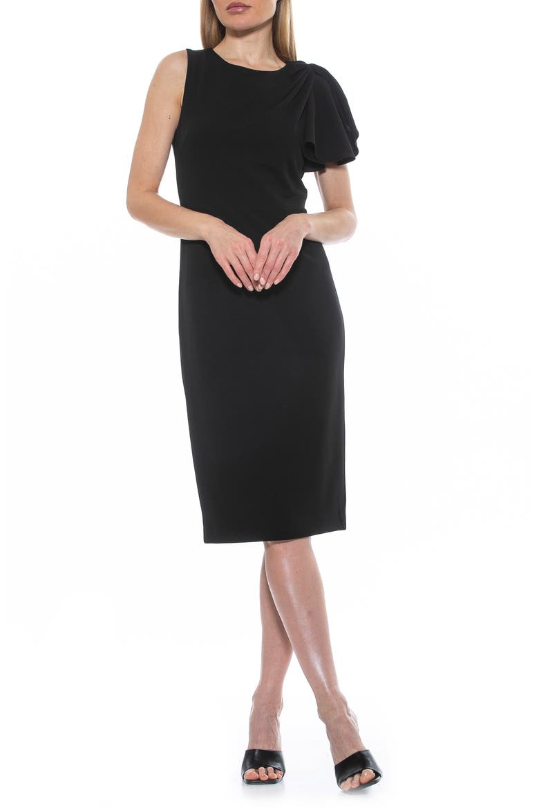 Draped Sheath Midi Dress, Main, color, BLACK