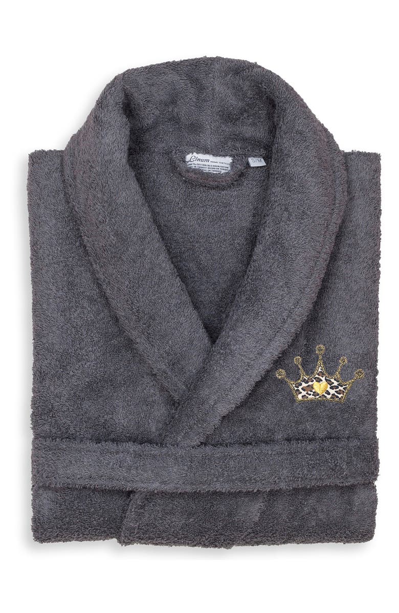 Linum Home Textiles Cheetah Crown Design Embroidered Terry Bathrobe, Alternate, color, Gray