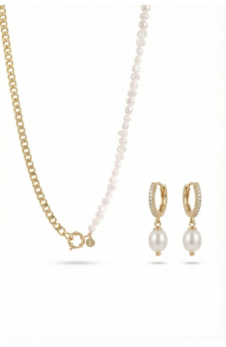 Joey Baby Baroque Pearl 18K Gold Plated Necklace And Pearl Drop Earring Set, Main, color, 18K Gold Plated / White Pearl