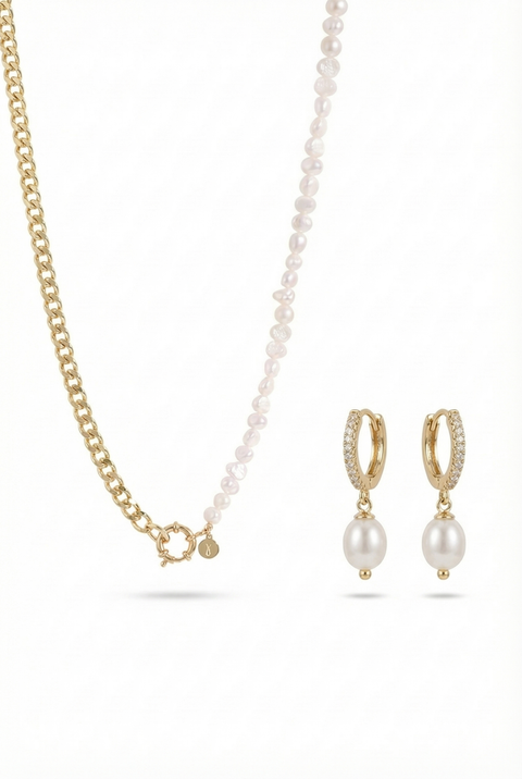 Baroque Pearl 18K Gold Plated Necklace And Pearl Drop Earring Set