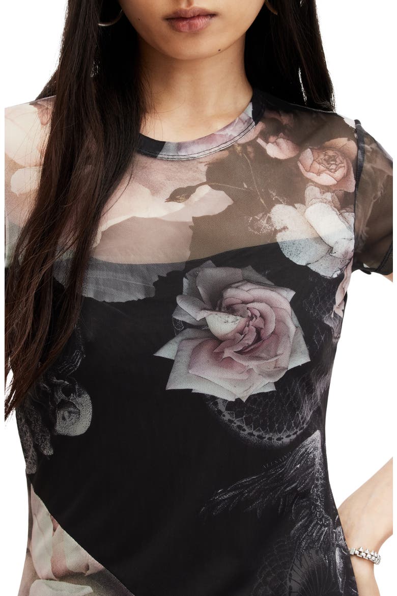 Hanna Valley Floral Mesh Midi Dress, Alternate, color, BLACK MONO