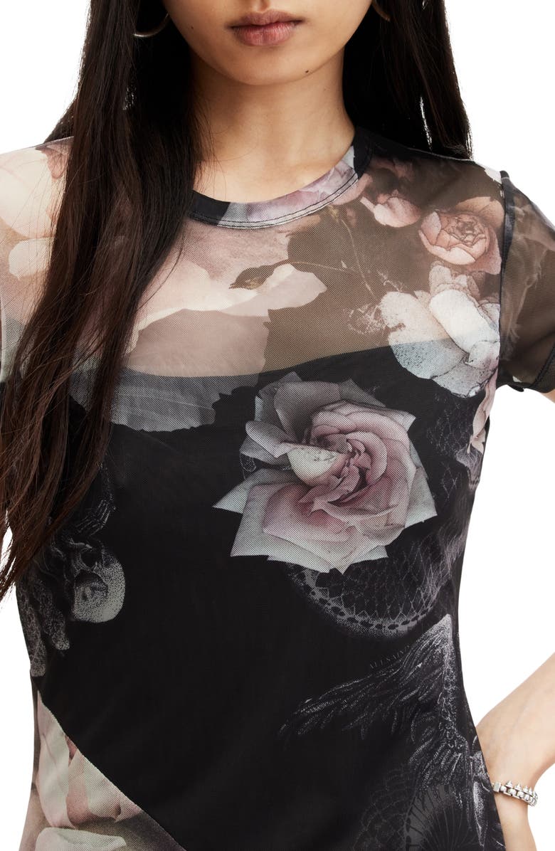 AllSaints Hanna Valley Floral Mesh Midi Dress, Alternate, color,