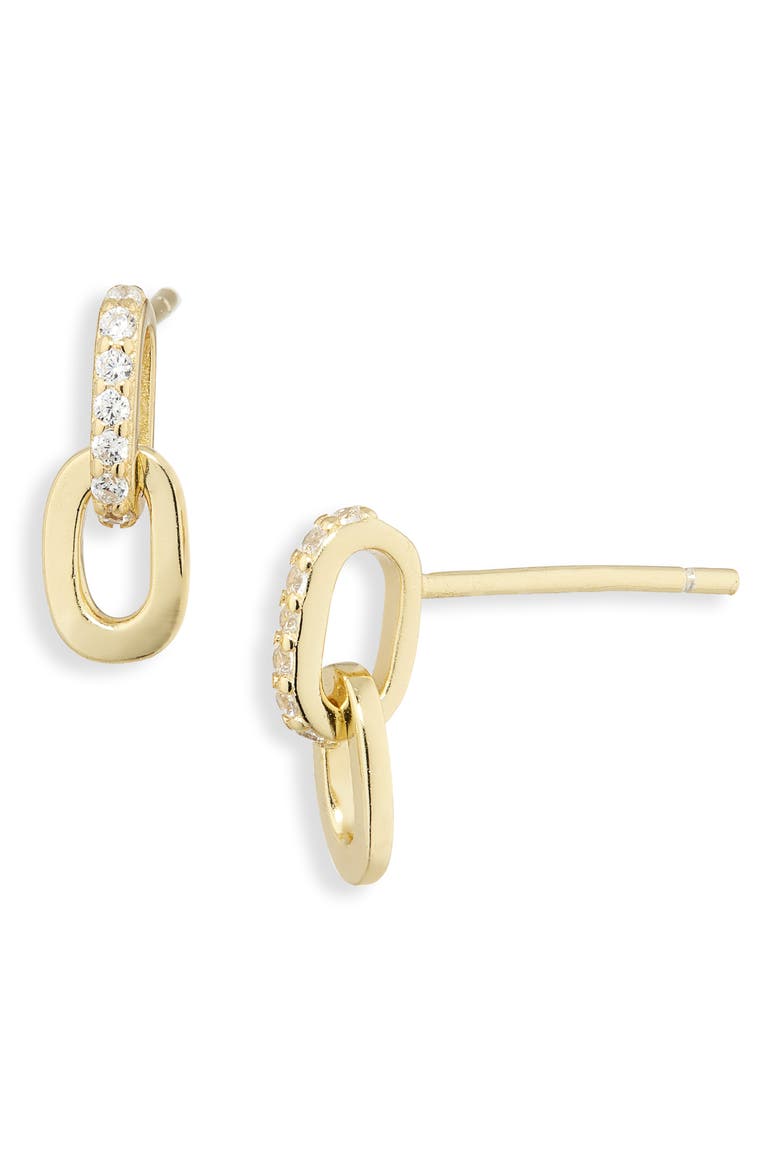 Pavé Cubic Zirconia Oval Link Drop Earrings, Main, color, GOLD