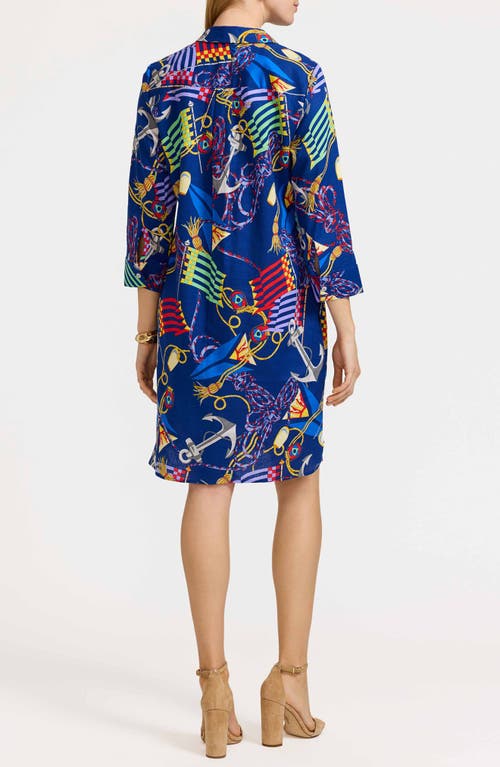 Foxcroft Sloane Nautical Print Linen Blend Shirtdress In Navy Multi