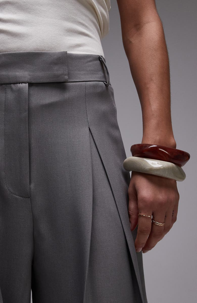 Topshop Pleated High Waist Wide Leg Trousers, Alternate, color, Grey