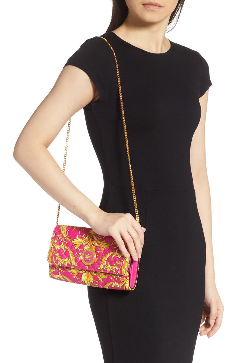 Versace Icon Quilted Leather Wallet on a Chain, Alternate, color,