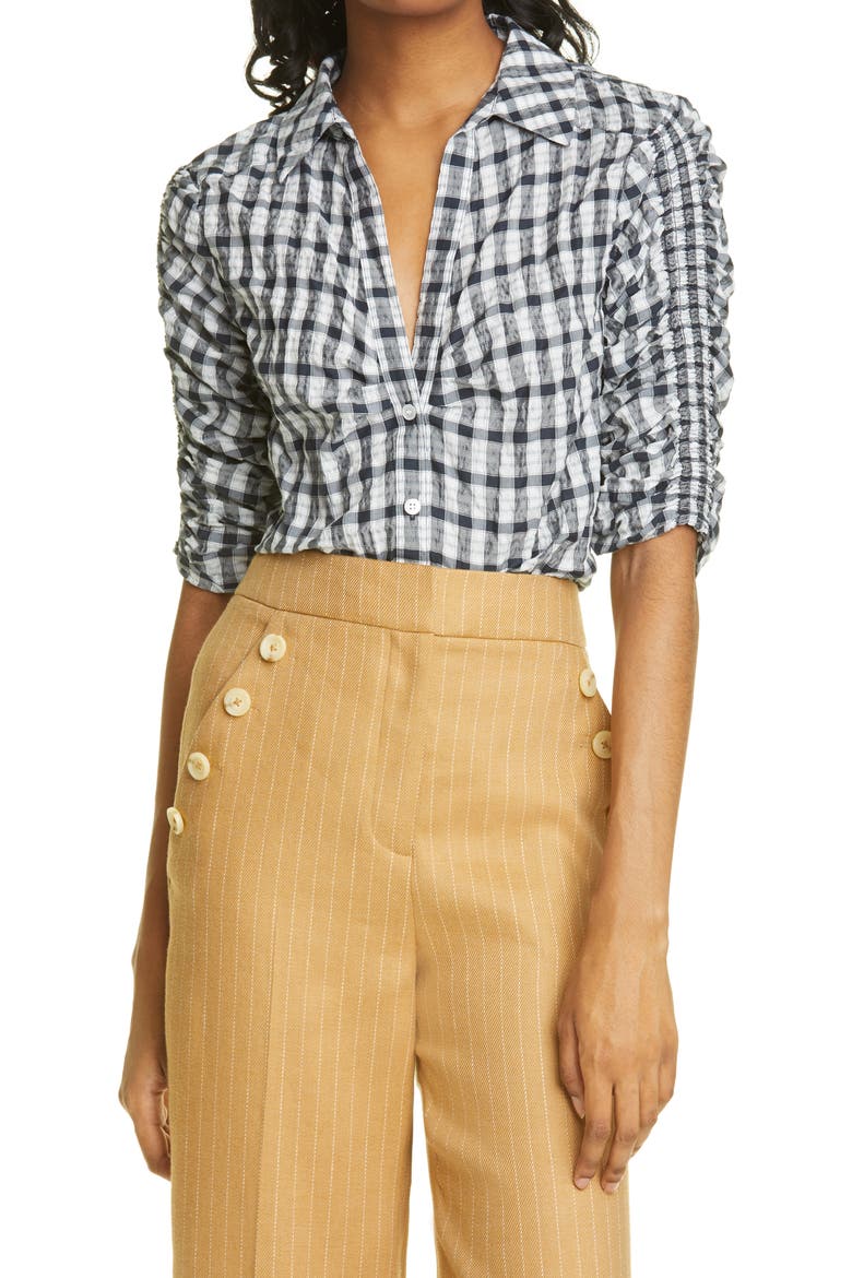 Porta Check Seersucker Shirt, Main, color, OFF WHITE/ NAVY