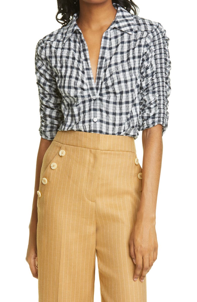 Veronica Beard Porta Check Seersucker Shirt, Main, color,