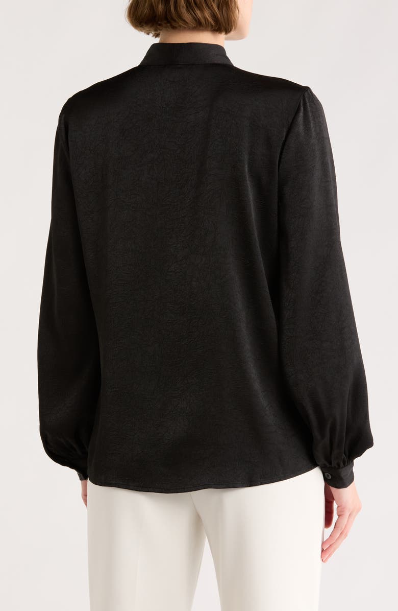 DKNY Tie Neck Crushed Satin Button-Up Shirt, Alternate, color, Black