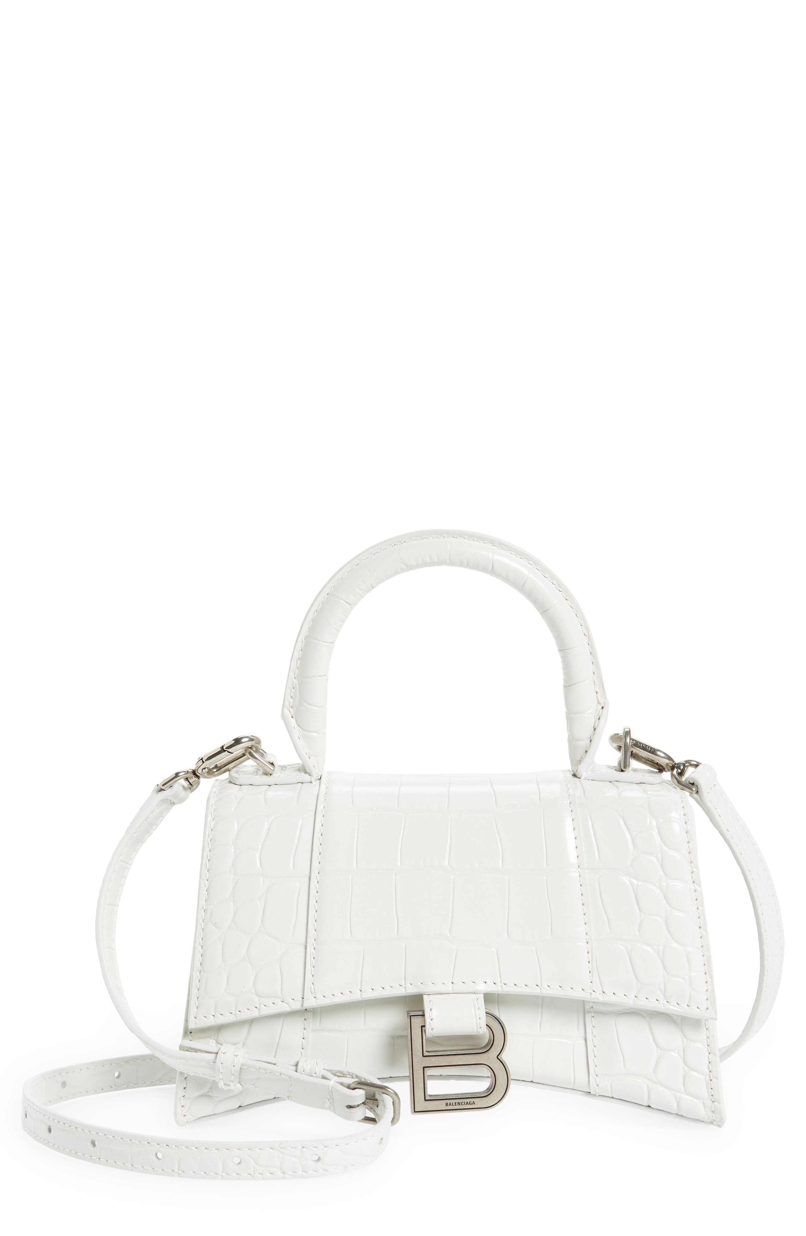 Balenciaga Extra Small Hourglass Croc Embossed Leather Top Handle Bag, Main, color, 