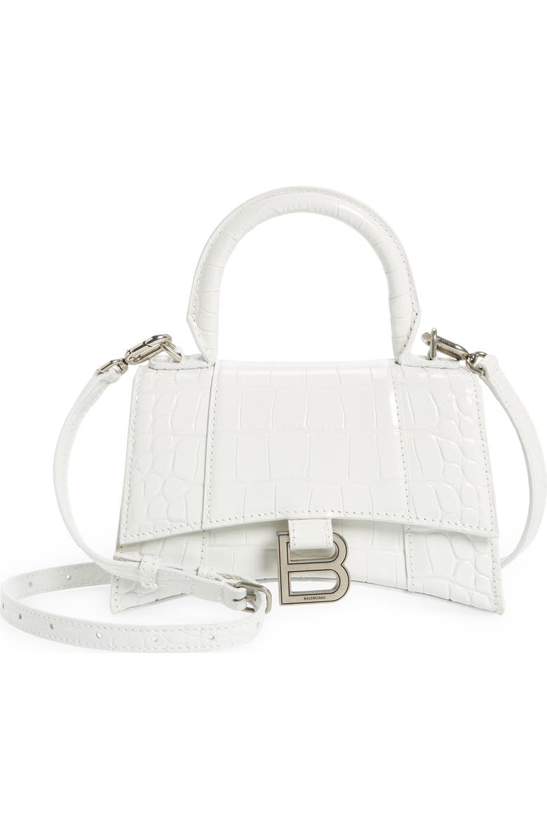 Balenciaga Extra Small Hourglass Croc Embossed Leather Top Handle Bag, Main, color,